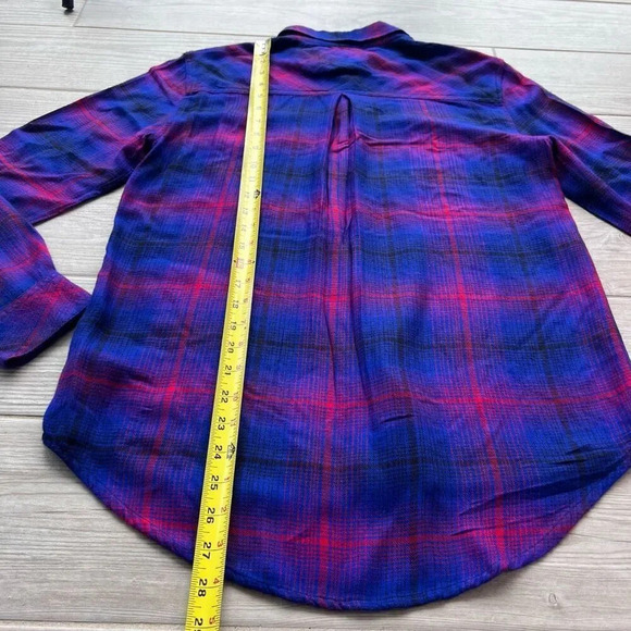 Woman Rails Electric Blue/Red Plaid 100% Rayon Long Sleeve Button Down Shirt Siz - Picture 8 of 9